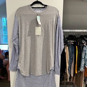 *NWT* Commes De Garçons Hi Low Stripe Button Down T Shirt